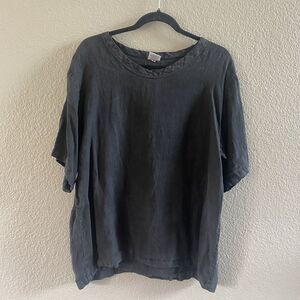 CP SHADES Blouse Womens Small Black Linen Popover Oversized Lagenlook Minimalist